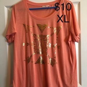 Coral and gold t shirt
